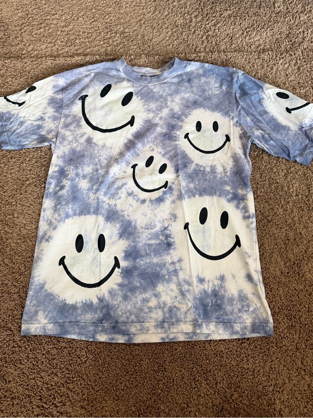 Men's Blue Tie-Dye Smiley Face Short Sleeve Tee